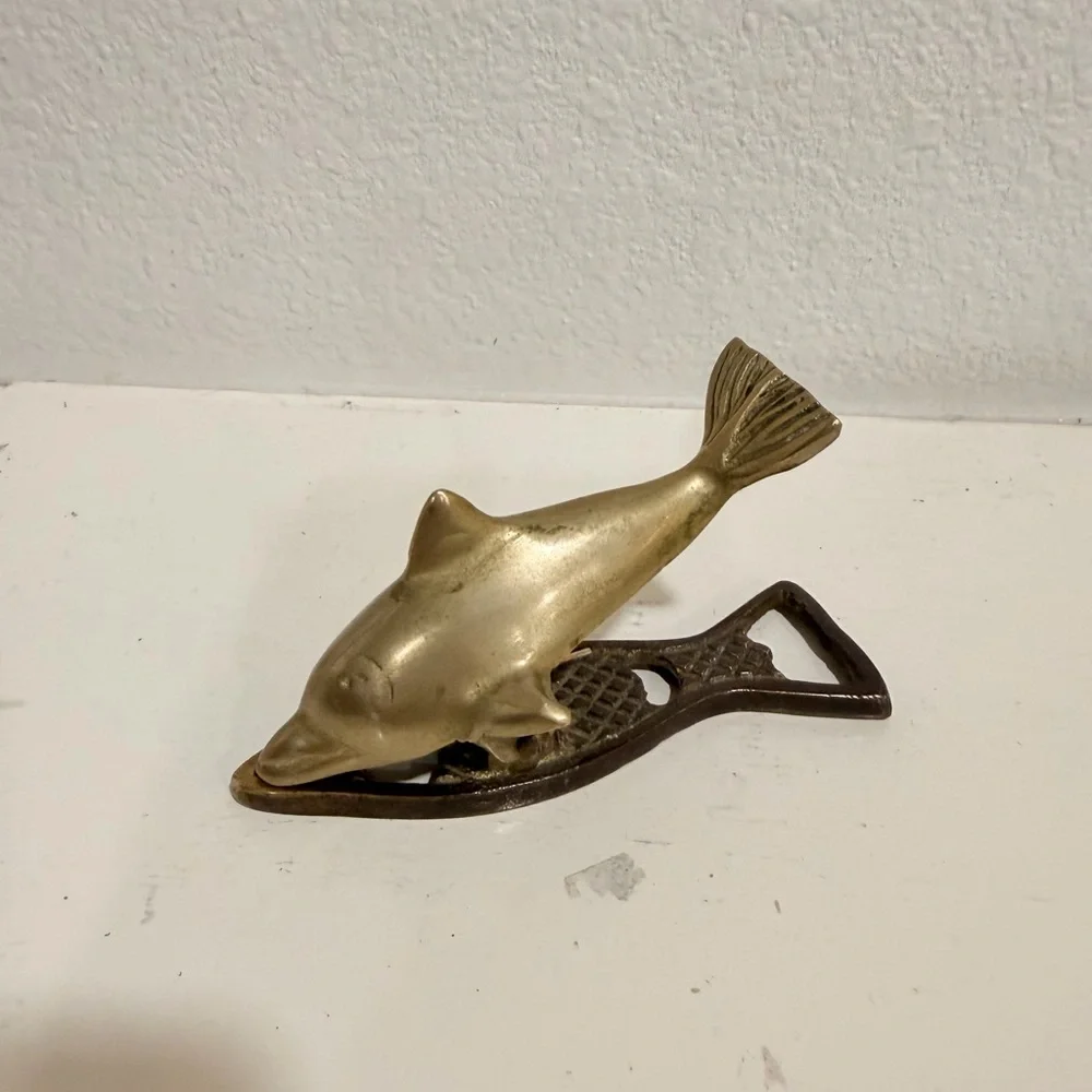 Vintage Solid Brass Fish Bottle Opener | Nautical Barware Decor